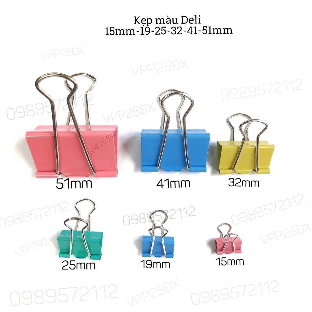 Kẹp màu deli.kẹp giấy màu các cỡ 15mm-51mm.kẹp bướm.