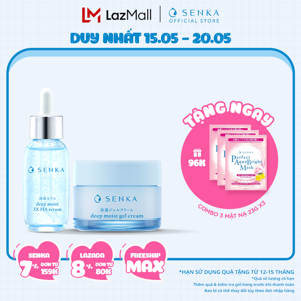 Bộ Serum HA & Mặt Nạ Ngủ Cấp Ẩm Không Cồn - Da Căng Mướt (SENKA DEEP MOIST 3X HA SERUM 30ML & GEL CR
