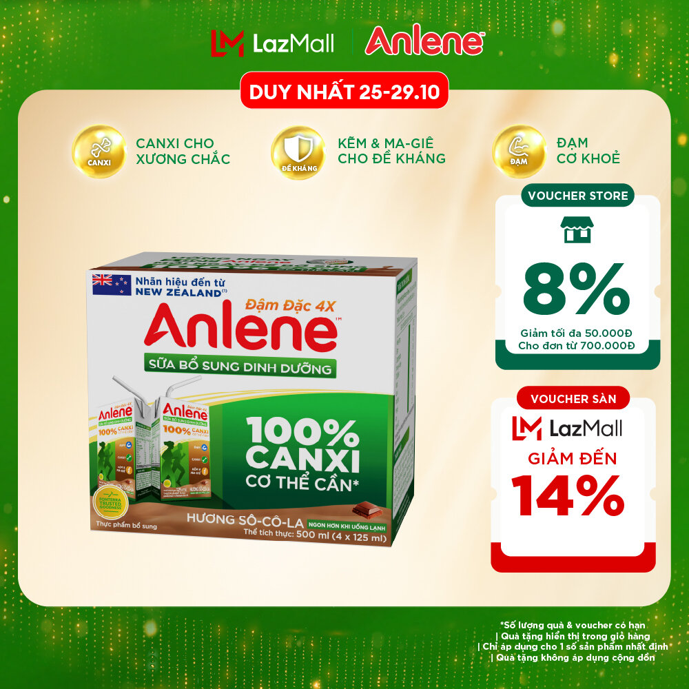 [Voucher giảm đến 26%]Lốc 4 Hộp Sữa Nước Anlene Hương Socola 110Ml