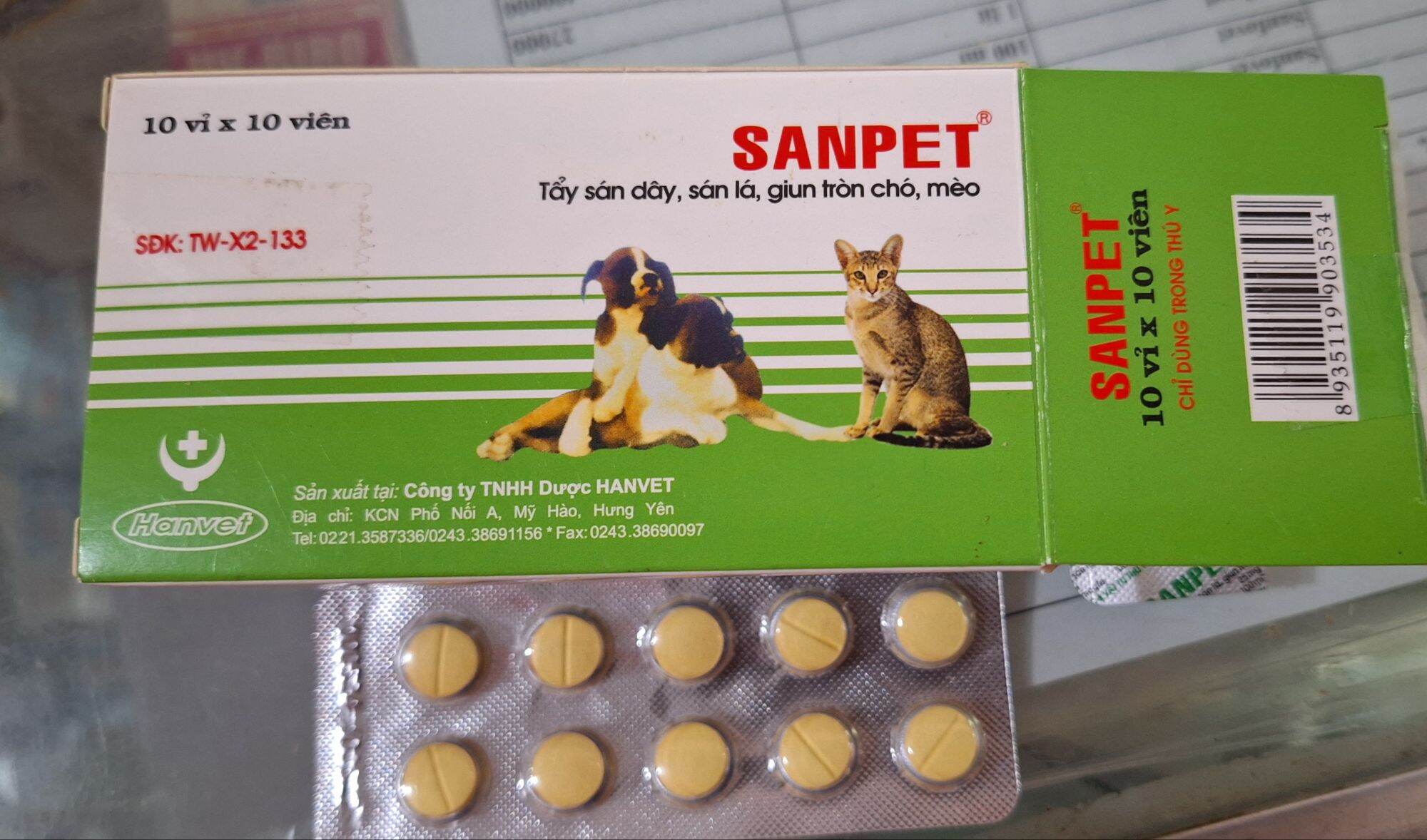 1 vỉ 10 viên sanpet tẩy giun sán chó mèo