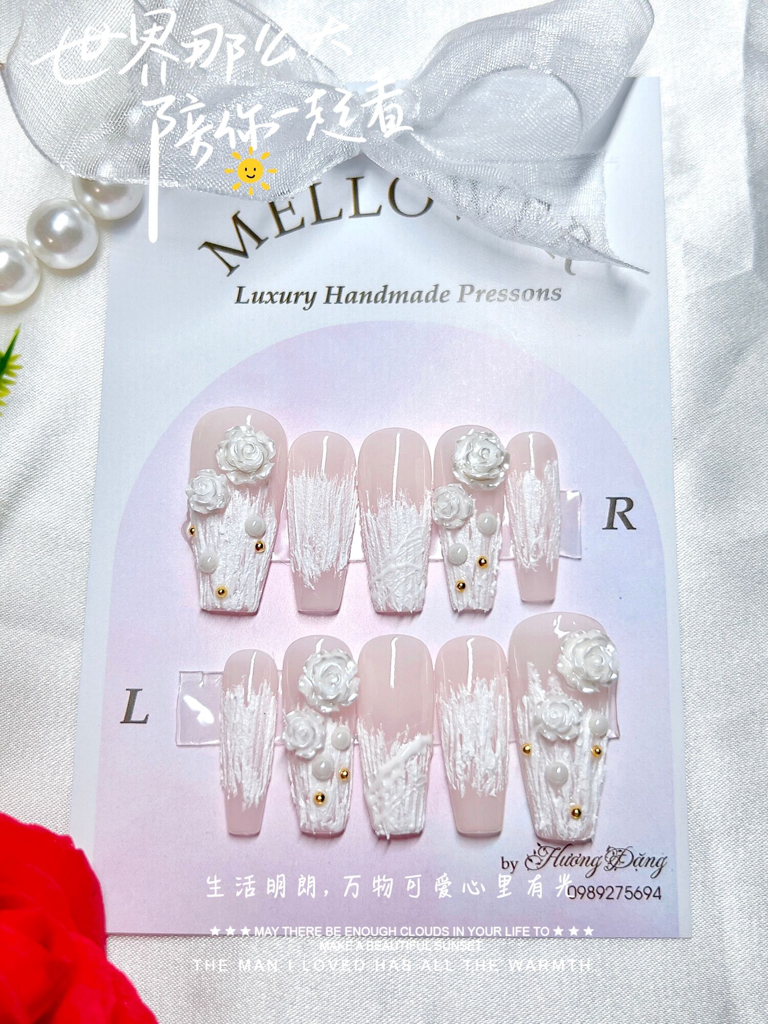 Nailbox tiểu thư thạch hồng cô dâu gắn hoa Orla H860