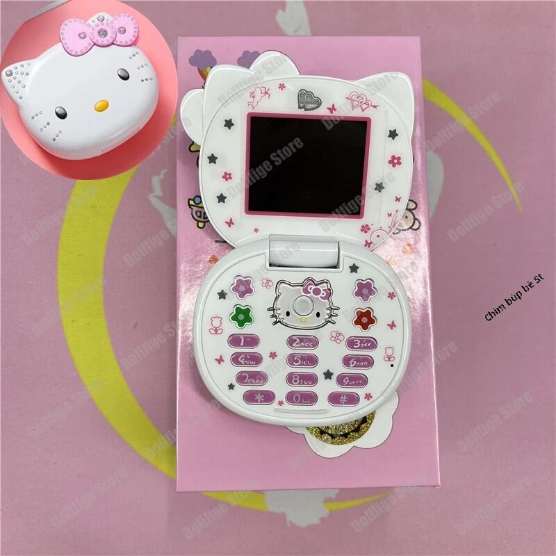 Sanrio Hello Kitty K688 Hoạt Hình Lật Điện Thoại Kawaii Mini Di Động Cho Trẻ Em Màu Hồng/Trắng Dễ Th