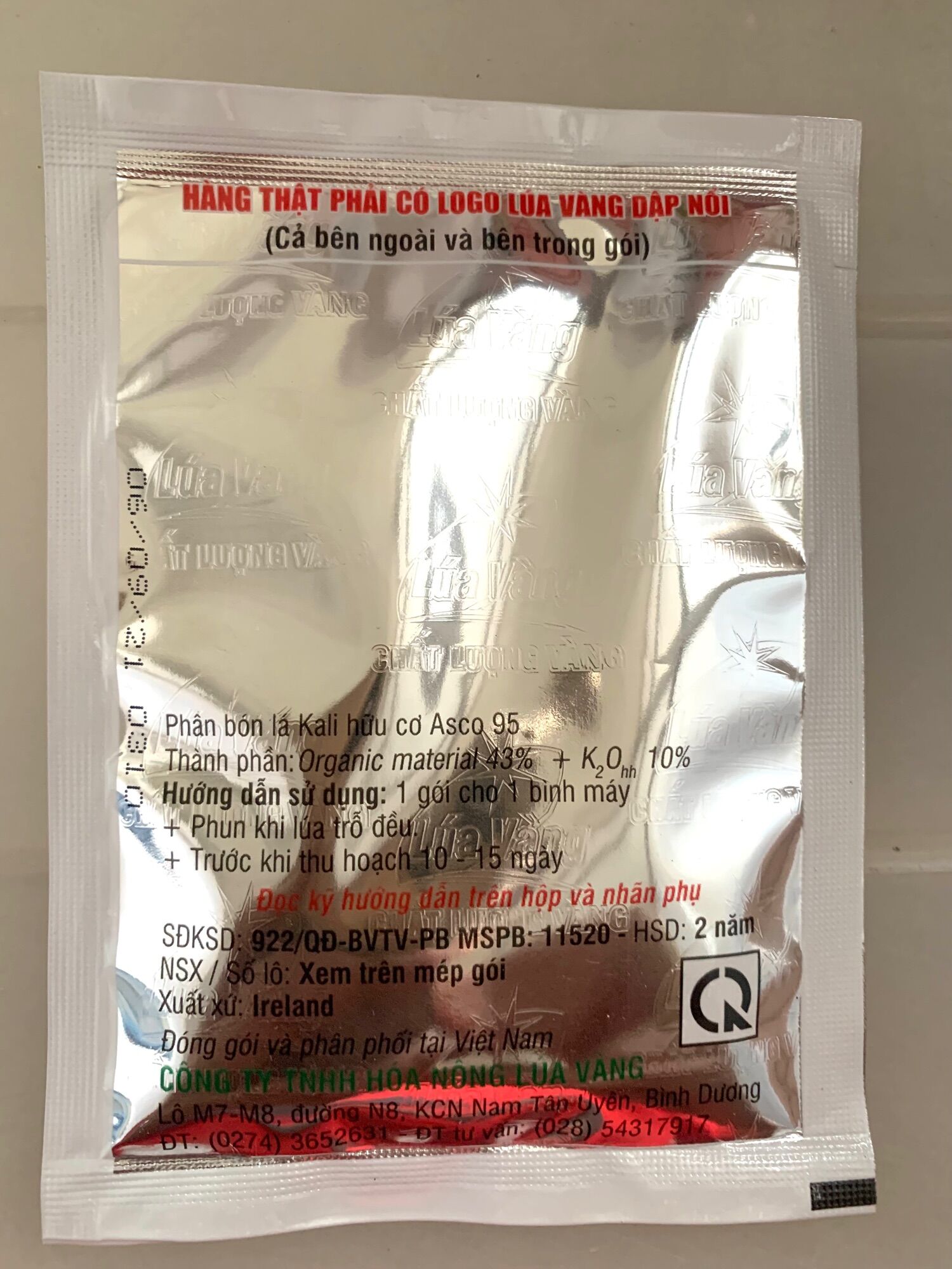 {10gói/hộp} PHÂN BÓN LÁ VÔ GẠO LÚA VÀNG 19g - Kali Hữu Cơ Asco 95