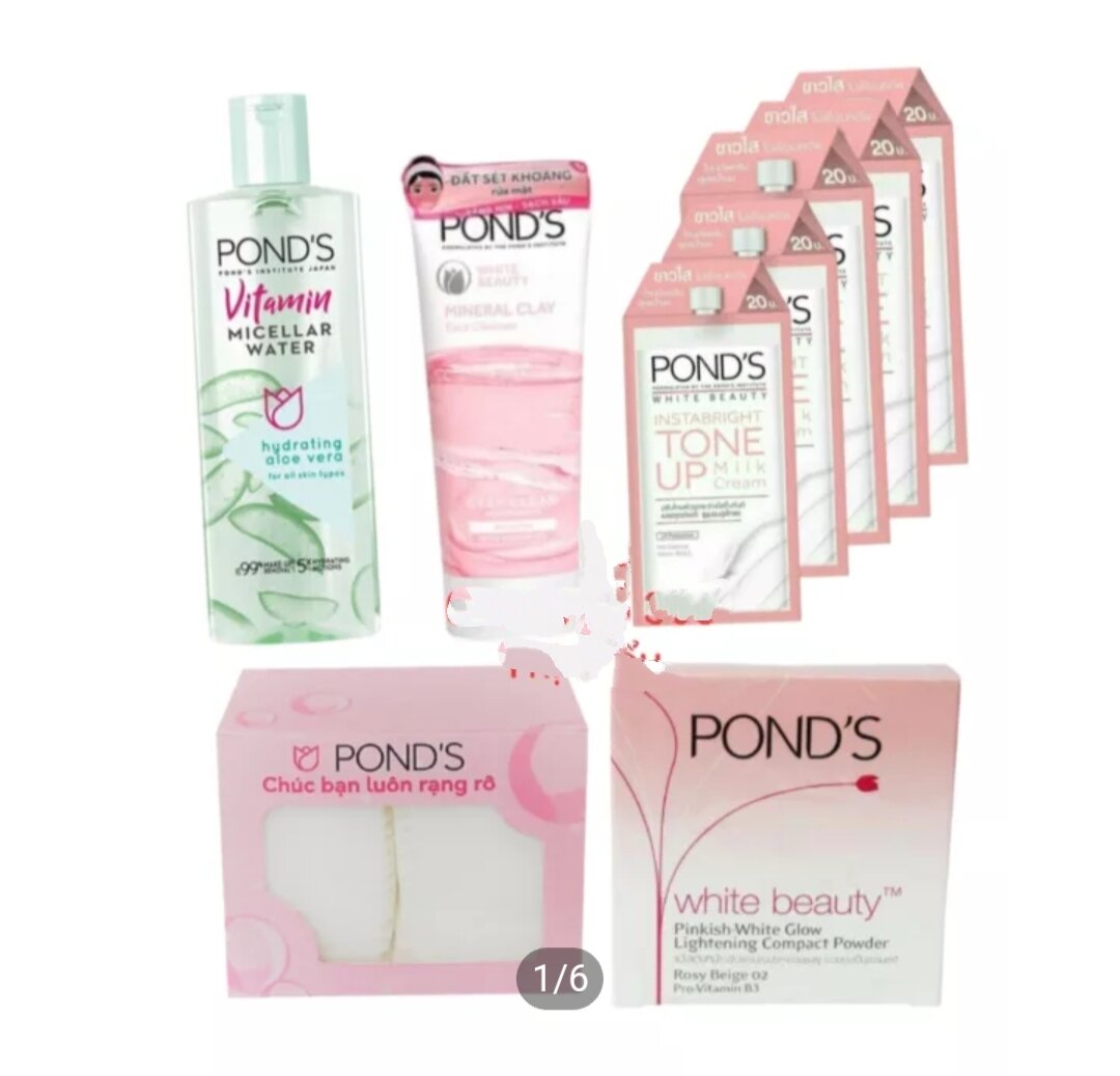 Bộ 9 sản phẩm Pond's chăm sóc da: sữa rửa mặt pond + nước tẩy trang pond + kem pond + phấn pond