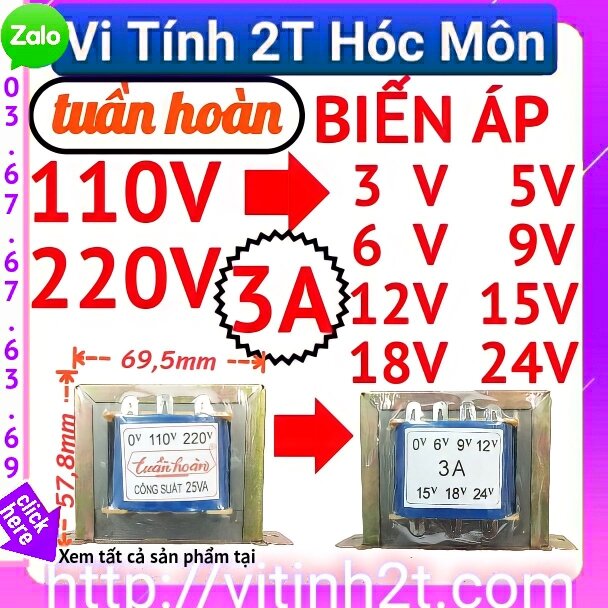 Biến áp 3a nhiều đầu ra 0v-3v-6v-9v-12v-15v 18v 24v- tuần hoàn