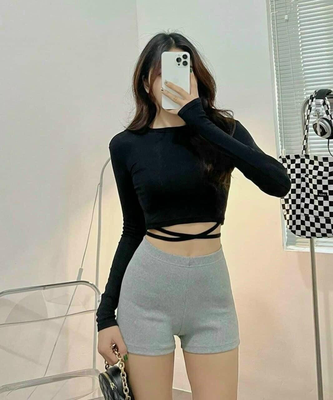 Legging đùi set 3 quần đen -kẻ - tàn