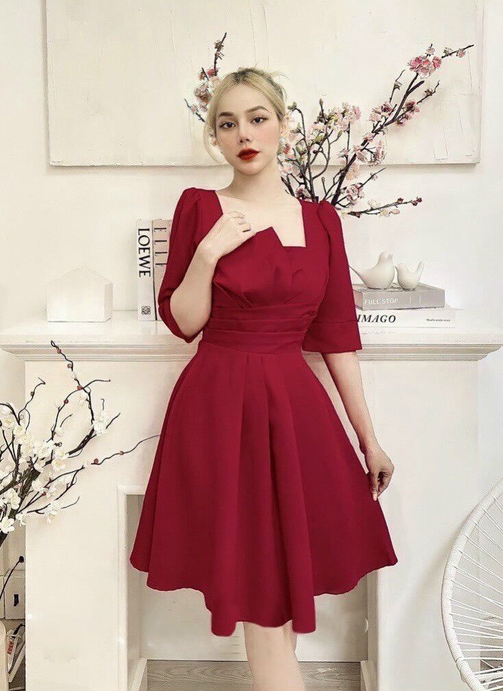 50-95kg bigsize đầm dự tiệc mini tay ngắn cổ xếp