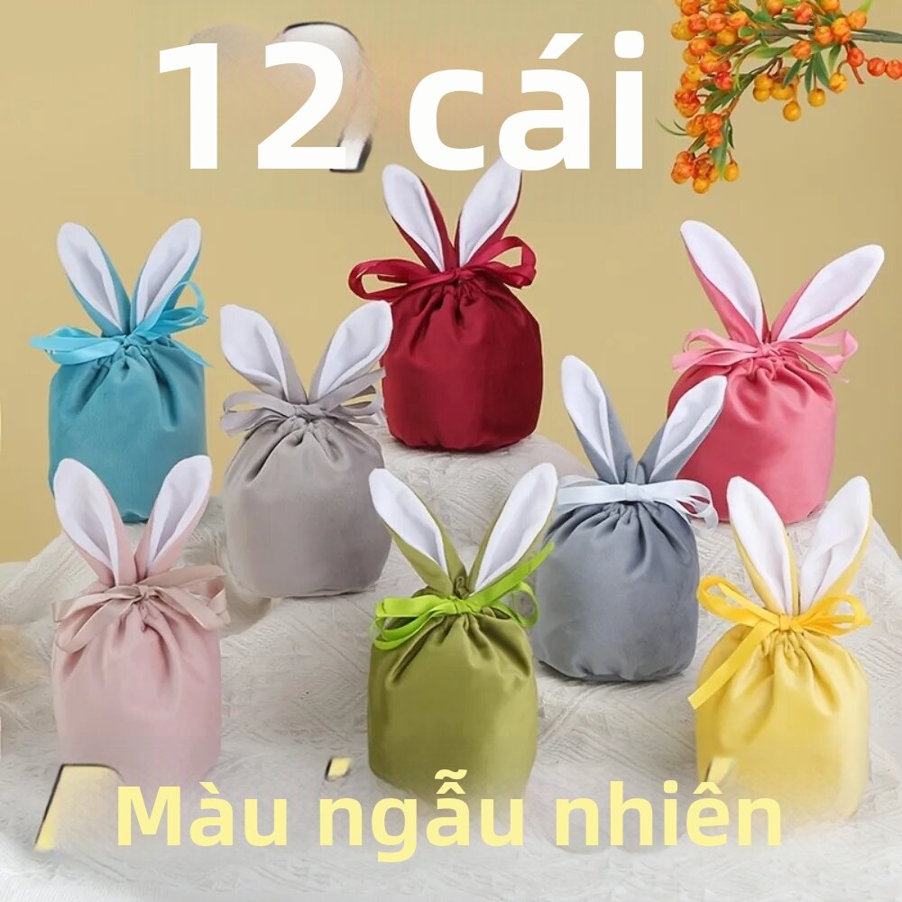 6/12 Chiếc Túi Quà Hình Tai Thỏ Màu Pastel Có Dây Rút Dùng Cho Trò Chơi Tìm Trứng Phục Sinh Tiệc Tắm Bé Túi Quà Tặng 6 Chiếc/gói