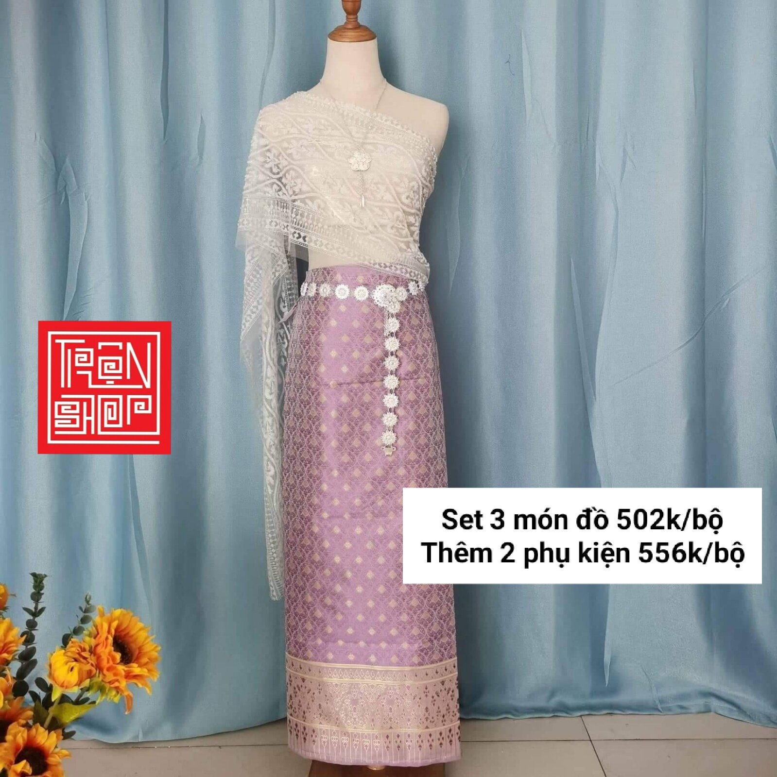 [Sẵn] Set trang phục Thái Lan 5 món gồm cả đồ và phụ kiện