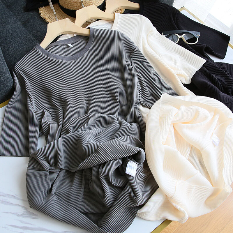 Cảm Giác Tự Do ~ Cực Kỳ Thoải Mái! Váy Liền Thân Xếp Ly Váy Dáng Dài Vừa Rộng Rãi Tay Ngắn Nữ Phong Cách Hàn Quốc Mùa Xuân Hè Sành Điệu