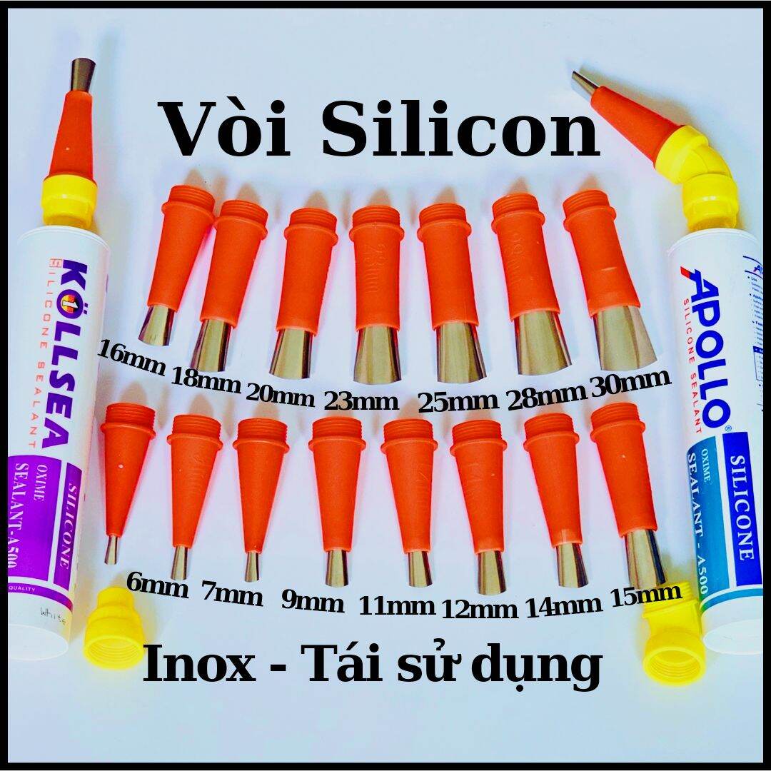Đầu vòi đi keo, đầu đi keo silicon, dùng cho súng bắn keo silicon lọ bằng inox