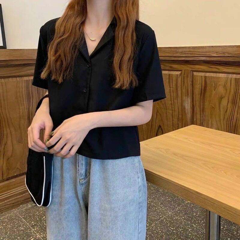 Áo sơmi croptop trơn tay ngắn nhiều màu