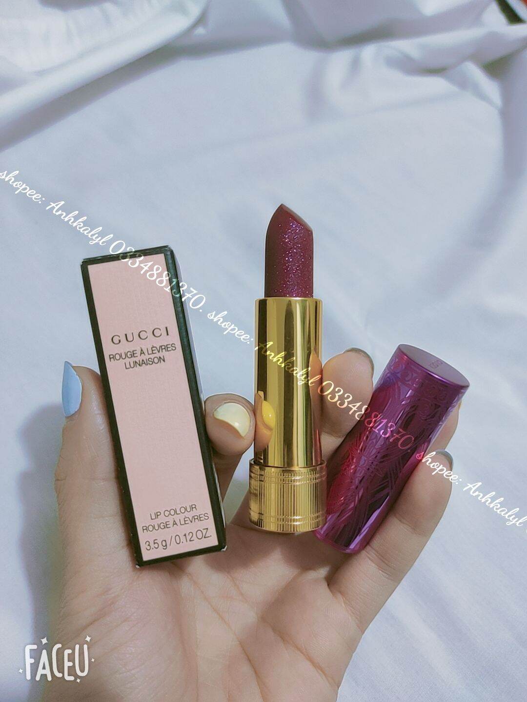 Son gucci limited 511 glitter madge red vỏ tím màu đỏ trầm