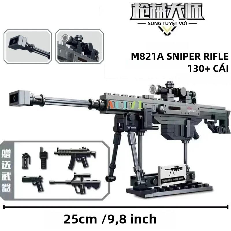 Quân Sự Vũ Khí Chiến Tranh Bộ Đồ Chơi Mô Hình-AK47 Súng Lục Ổ Quay Tiểu Liên Barrett Bắn Tỉa SWAT Kỹ