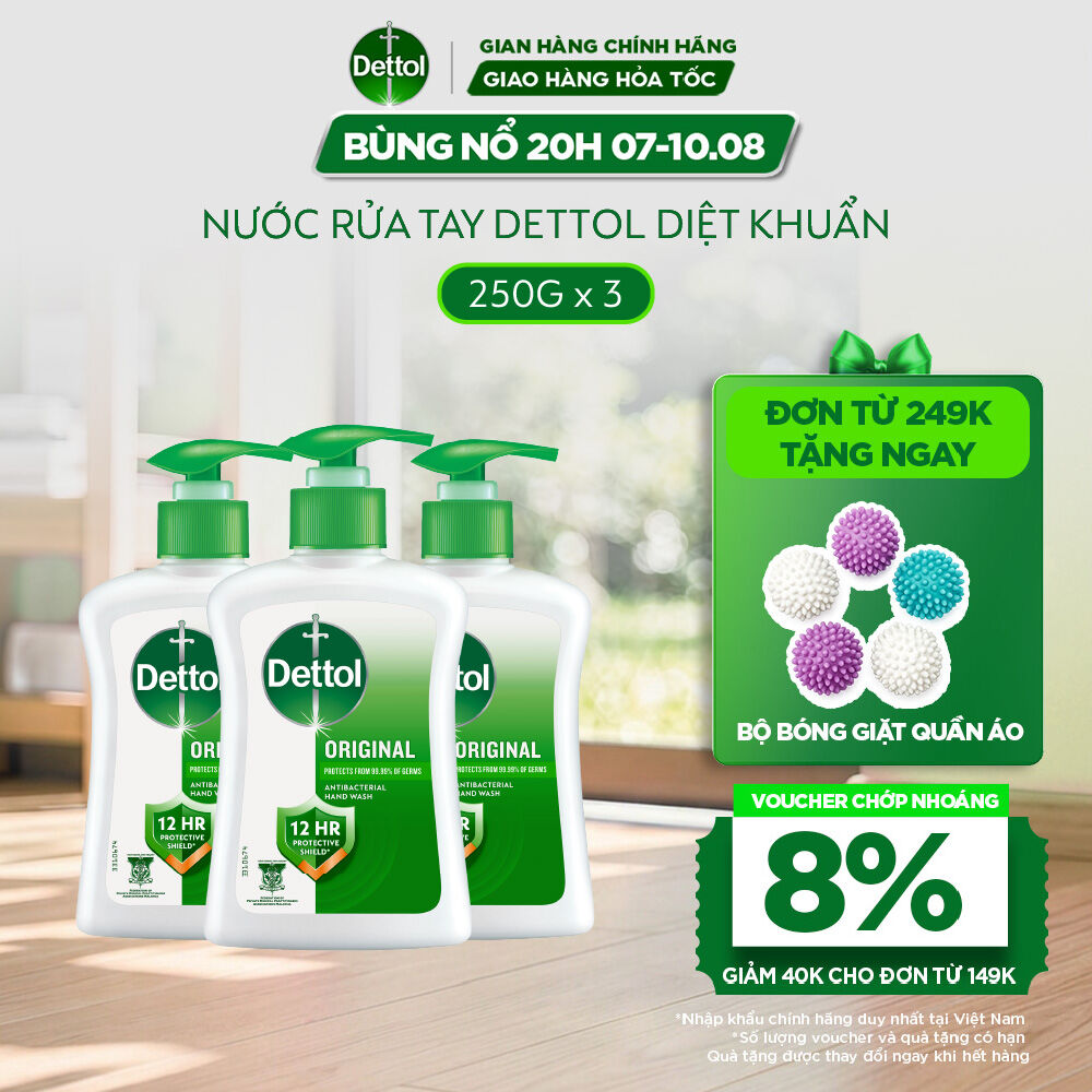 Combo 3 nước rửa tay Dettol kháng khuẩn hương tinh dầu thông – 250g/chai