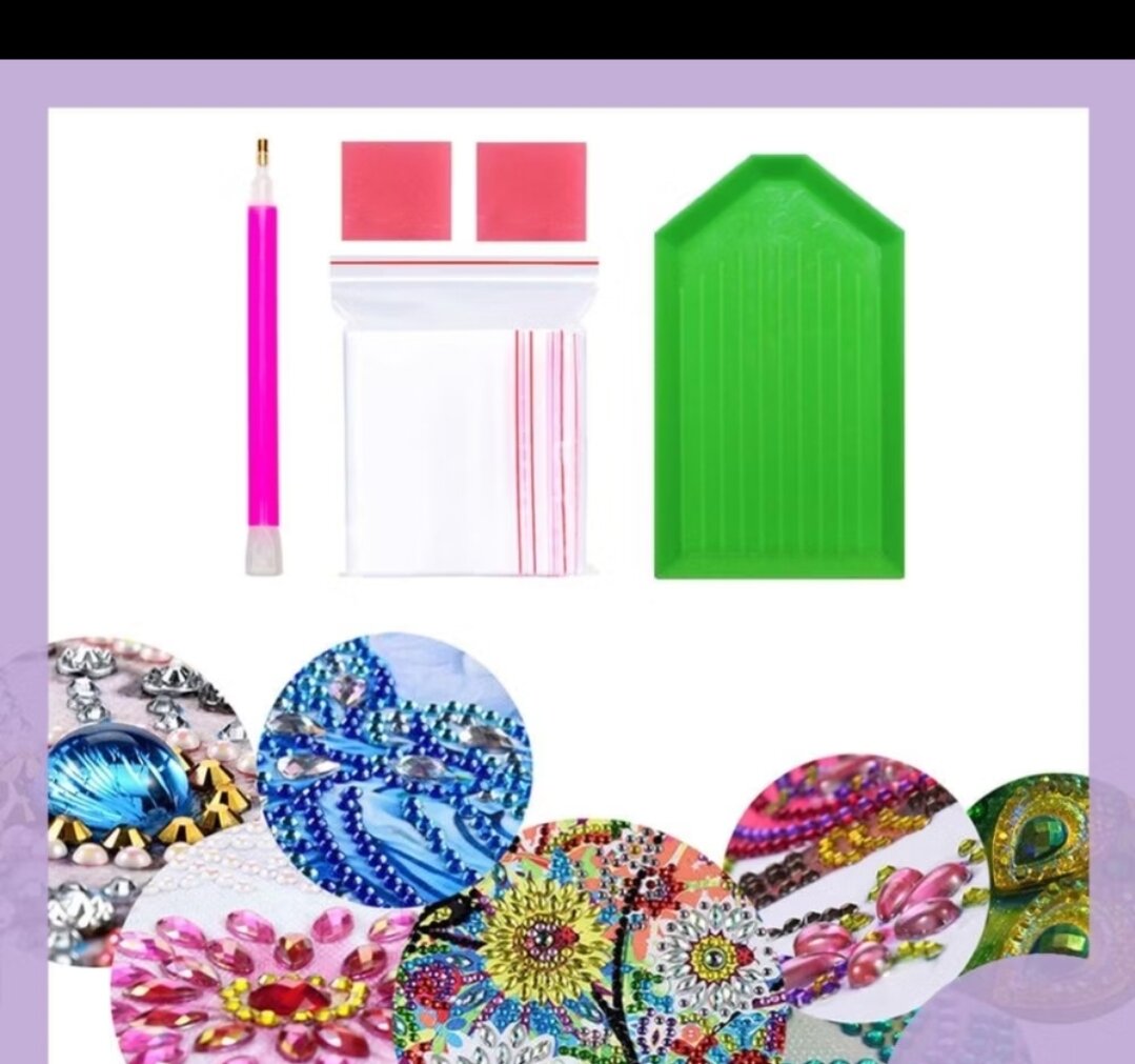 set 2 khay xanh dương hình chữ nhật kèm 2 bút đính 3 viên đá trong tranh DIY