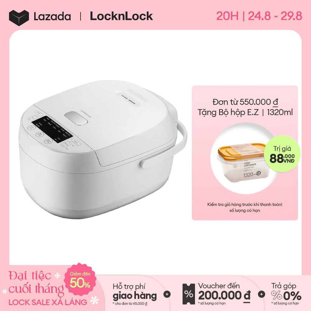 Nồi cơm điện tử LocknLock Electric Rice Cooker 1L Màu trắng EJR311WHT 10 chế độ nấu đa năng, Giữ ấm, chống dính