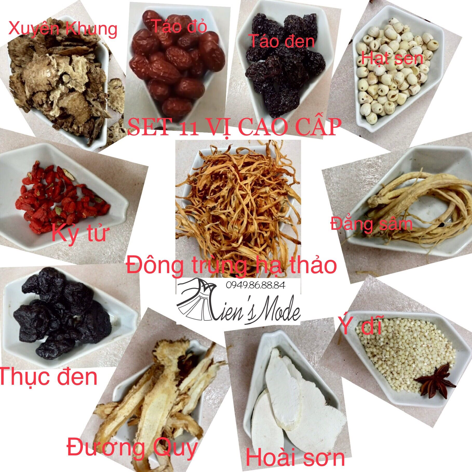 Set 11 vị tiềm gà Cao cấp đông trùng hạ thảo 100gr