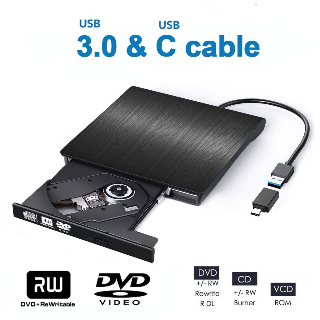 Ổ đọc đĩa gắn ngoài dvd rw usb3.0 và type c cho máy tính láptop mác os...