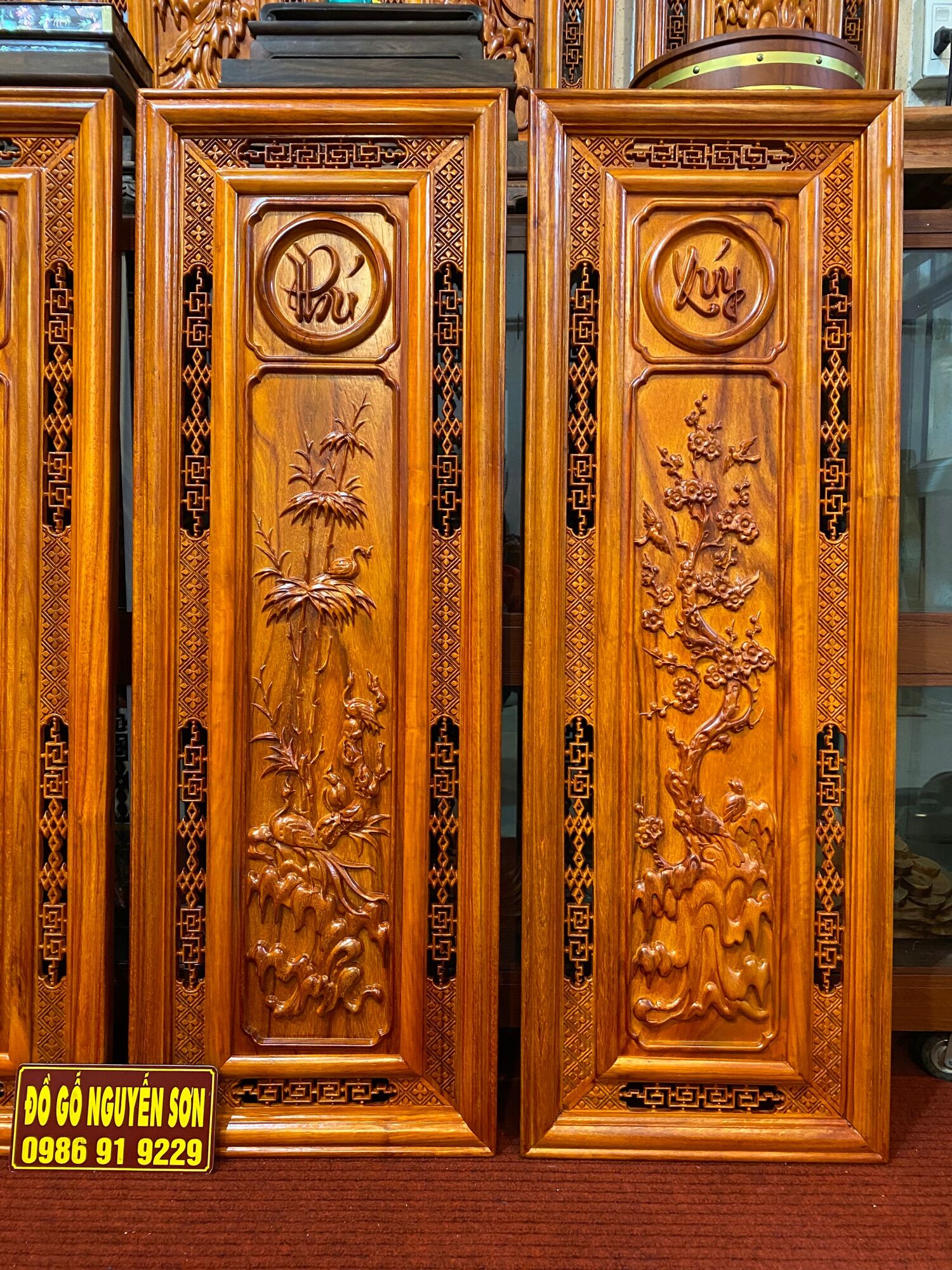 Bộ Tranh tứ quý gỗ hương đỏ nam phi