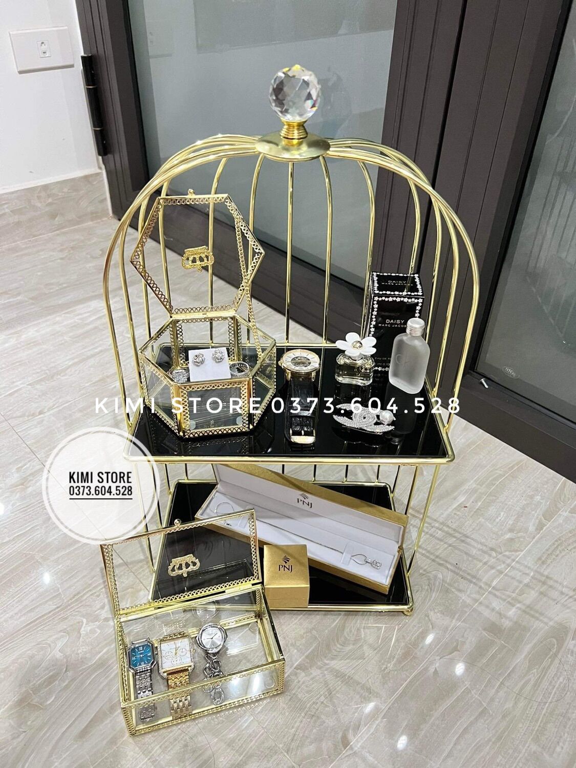 Kệ Lồng Chim 2 Tầng Trưng Nước Hoa Mỹ Phẩm