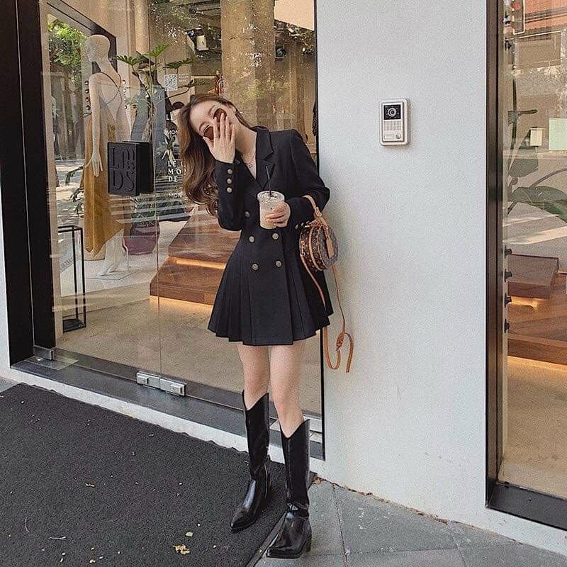 Áo đầm vest phối nút