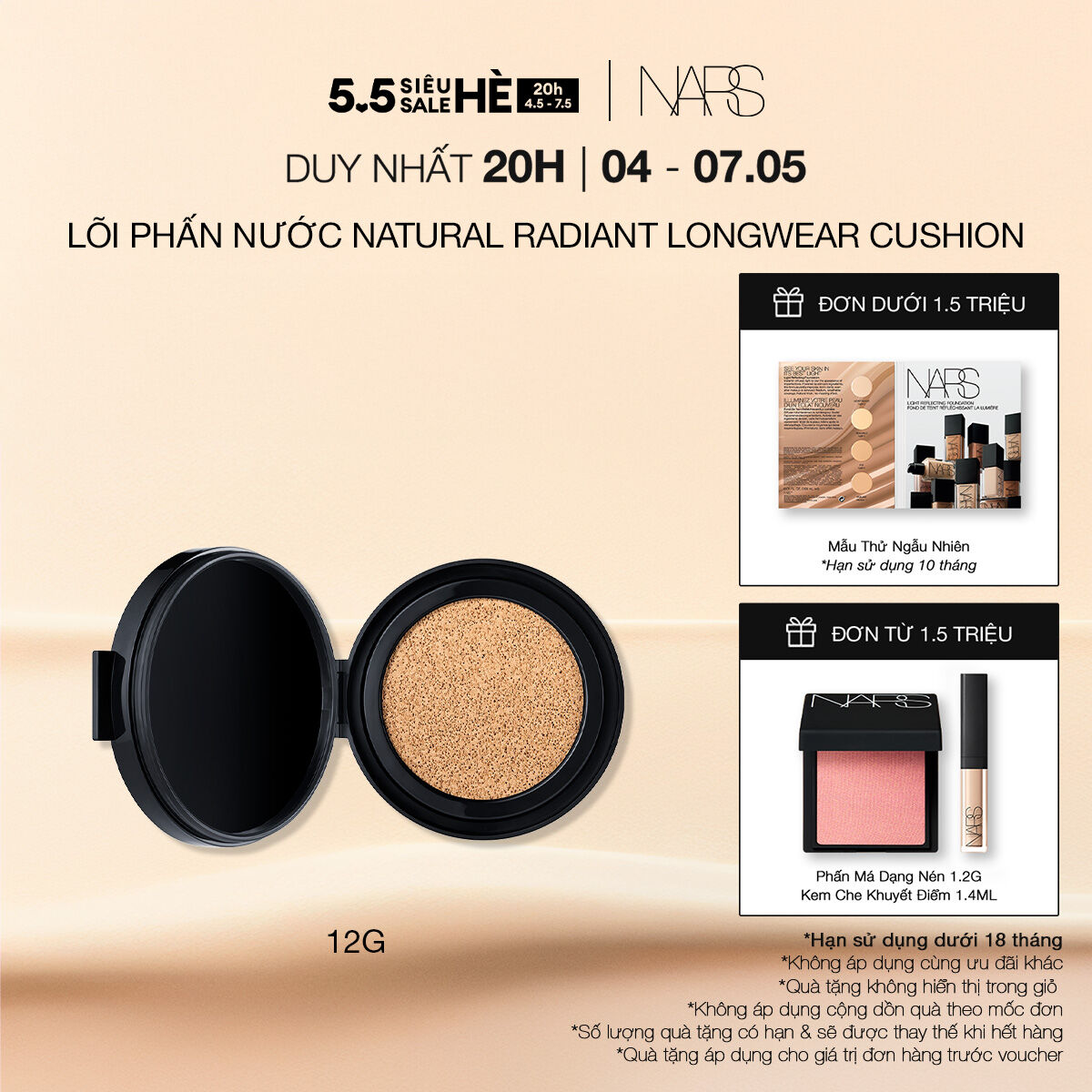 Lõi phấn nước trang điểm nền NARS Natural Radiant Longwear Cushion Foundation SPF 50 12g (Chưa bao gồm Case)