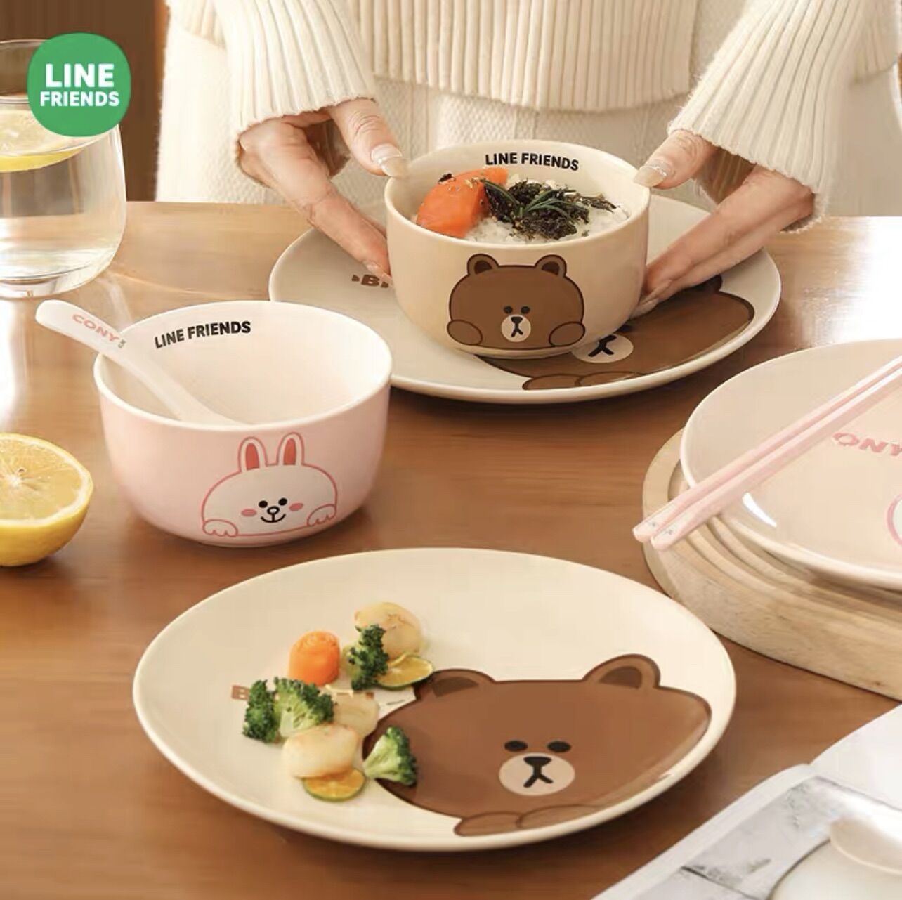 Bộ bát đĩa cao cấp line friends 4 món
