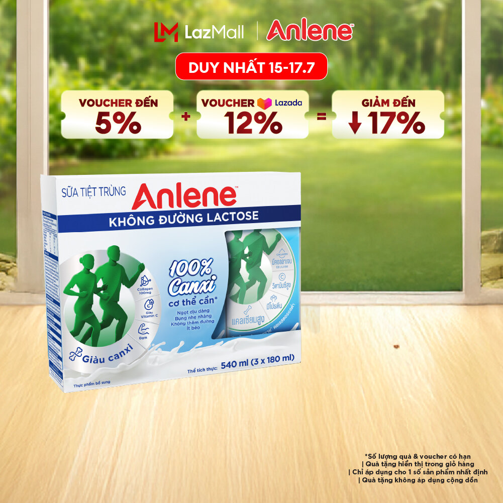 Lốc 3 hộp sữa Anlene không đường Lactose vị nguyên bản 180ml