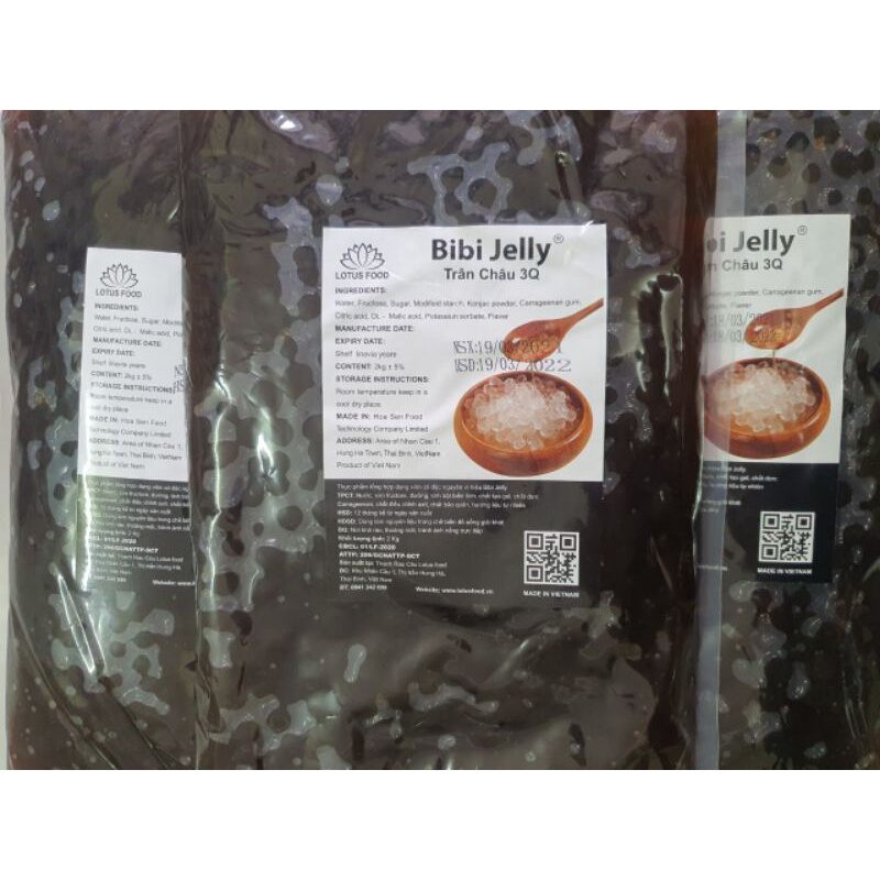 Trân châu 3Q Bibi Jelly đen, loại 2 ký