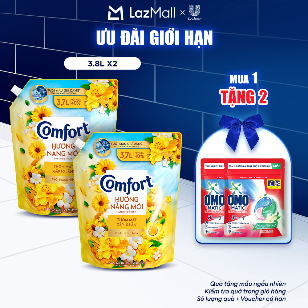  Combo 2 Nước Xả Vải Comfort Hương Nắng Mới Thơm Mát Gấp 10 Lần Túi 3.7L  bao bì tùy lô nhập hàng  