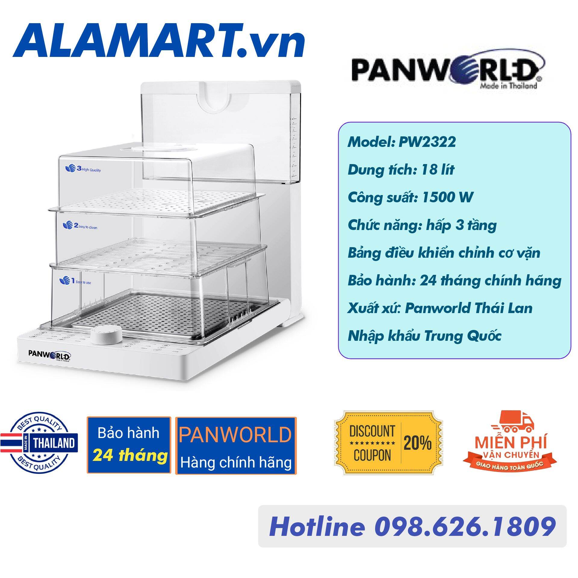 Máy hấp điện gấp gọn panworld pw-2324 điều khiển điện tử