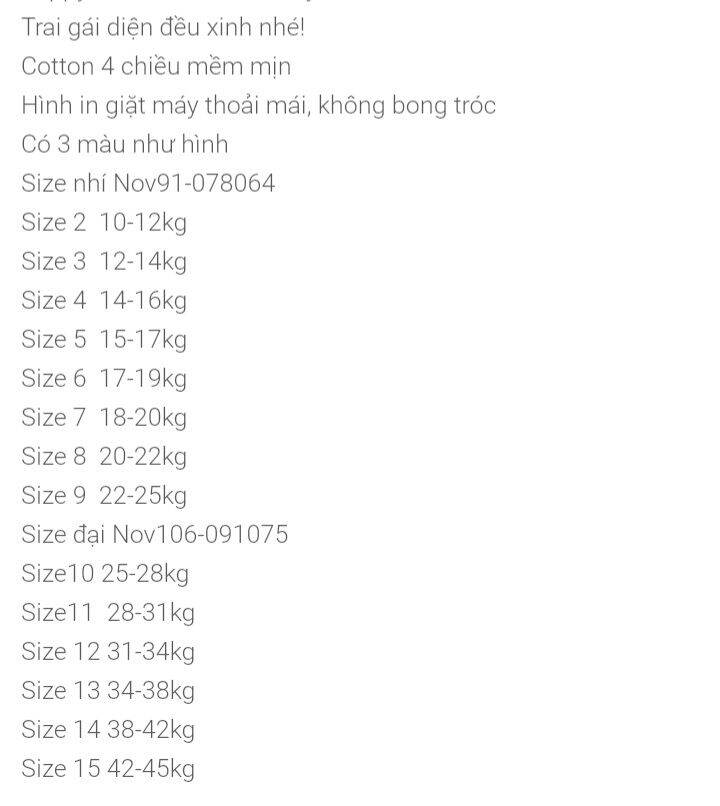 Áo thun dài tay cho bé ( size nhí-đại 10-45kg)