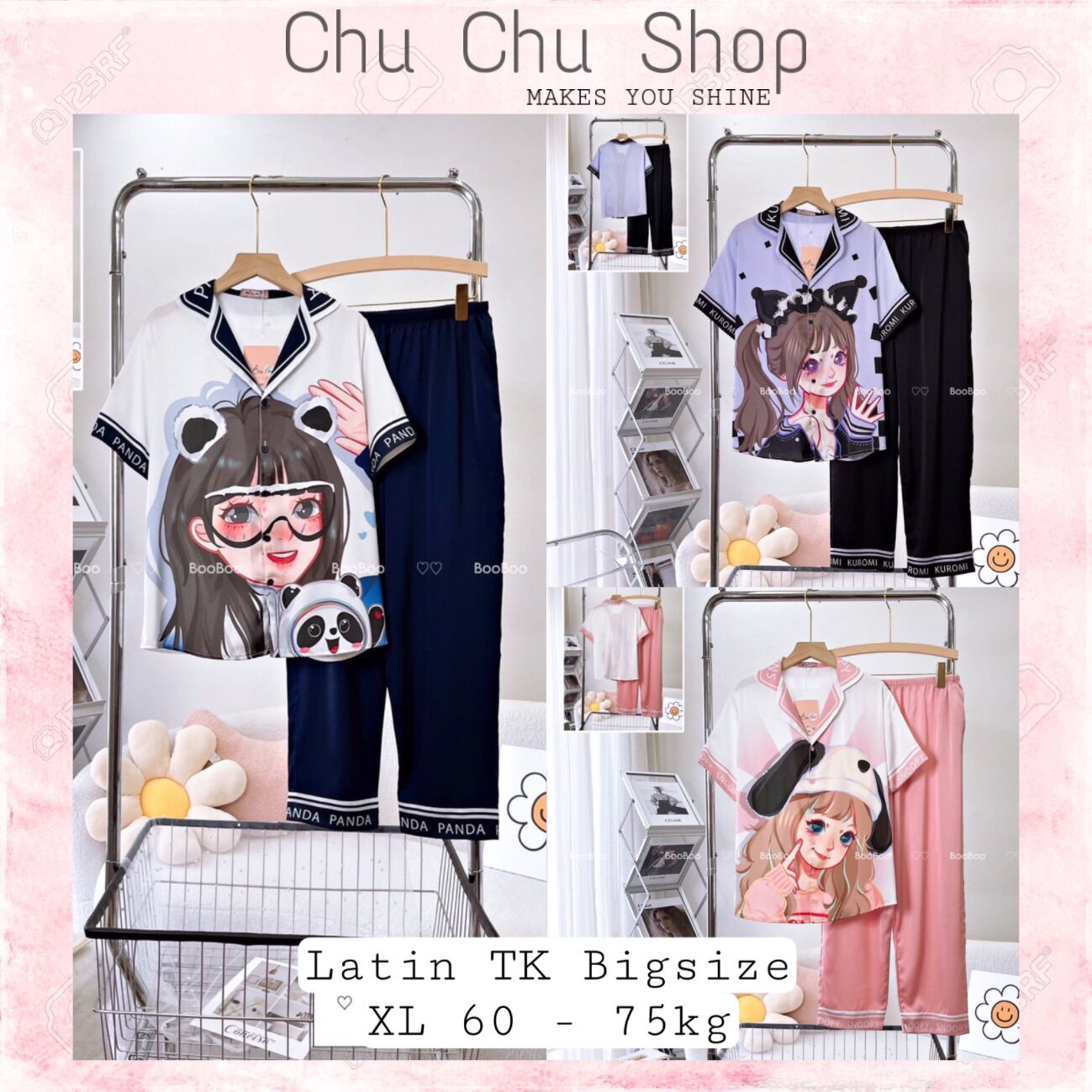 Bigsize Đồ Bộ Pijamas Boo Lụa Latin/Mango Form Tay Ngắn/Đùi Size XL (60-72kg)