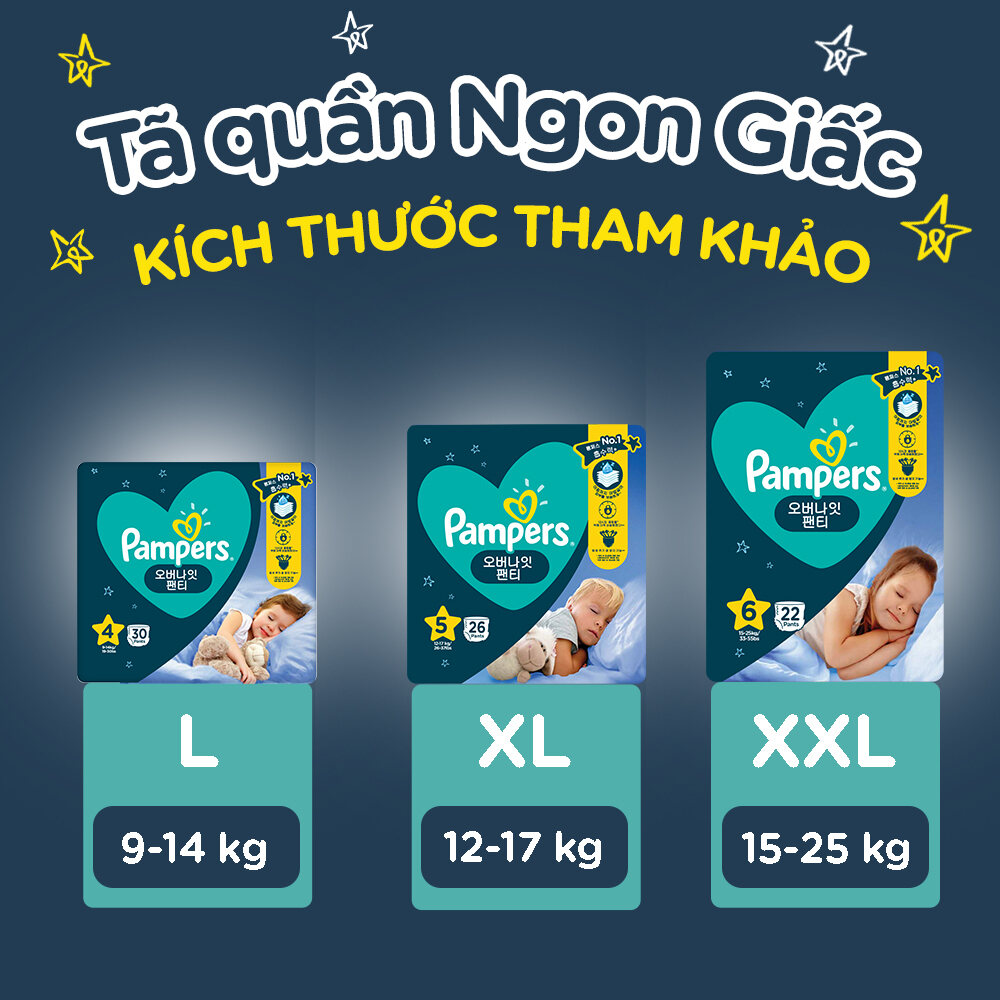 Tã/ Bỉm Quần PAMPERS Ngon Giấc Size XXL (22 miếng 15-25kg) Khô Thoáng Suốt Đêm