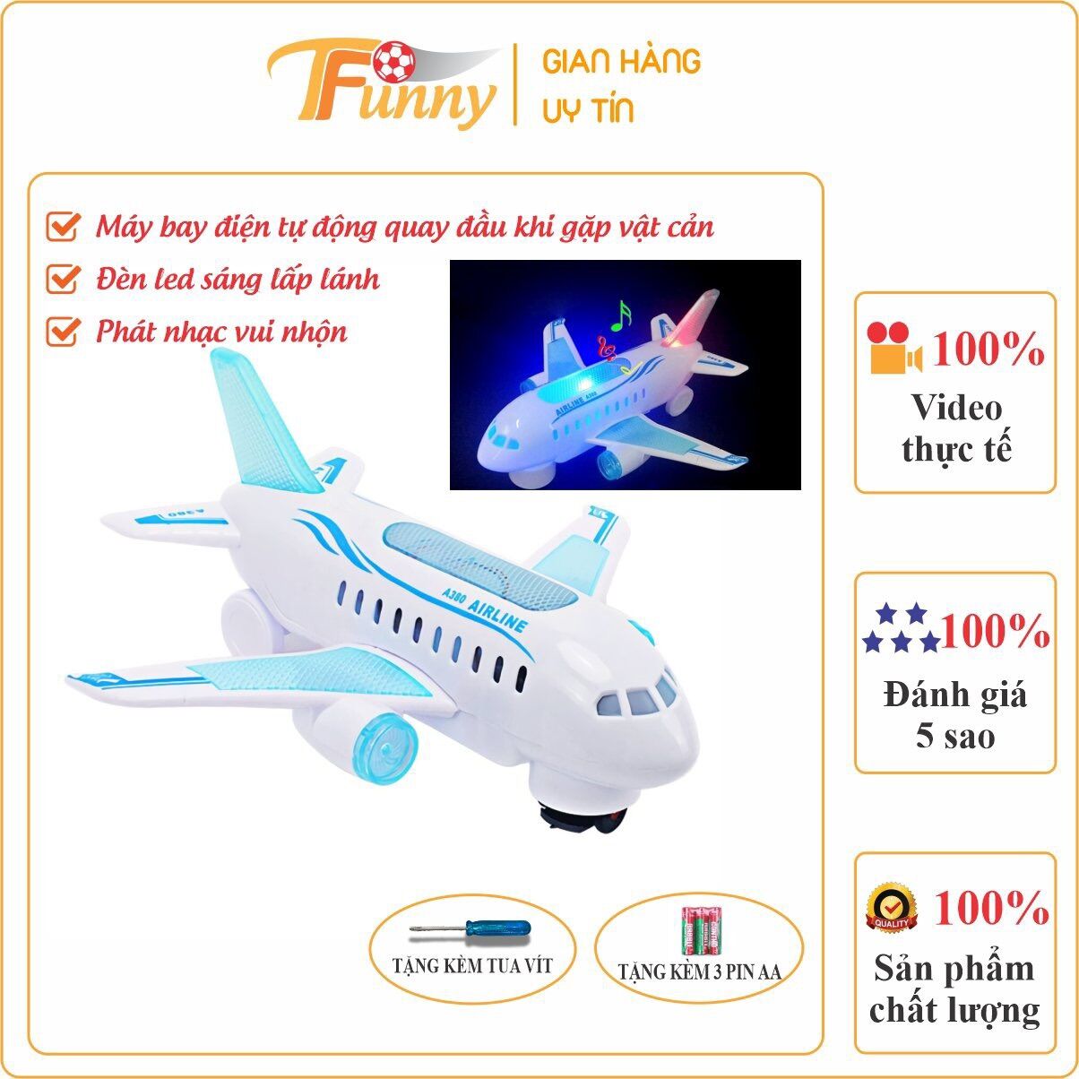 Máy bay đồ chơi cao cấp cho bé, máy bay tránh vật cản, t funny, phát nhạc, có đèn led, xoay 360 độ, vui nhộn