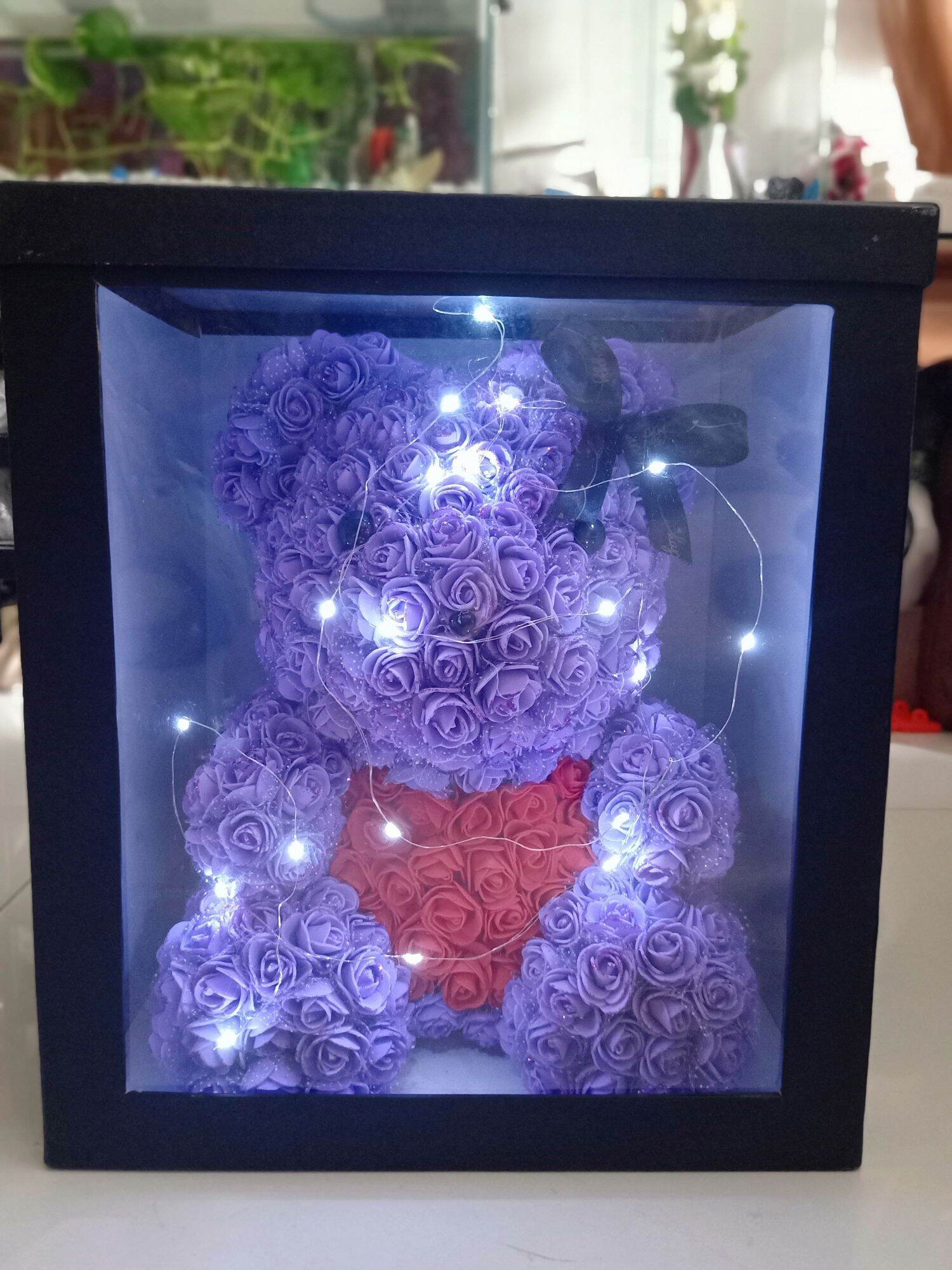COMBO HỘP HOA GẤU XỐP, ĐÈN 45CM