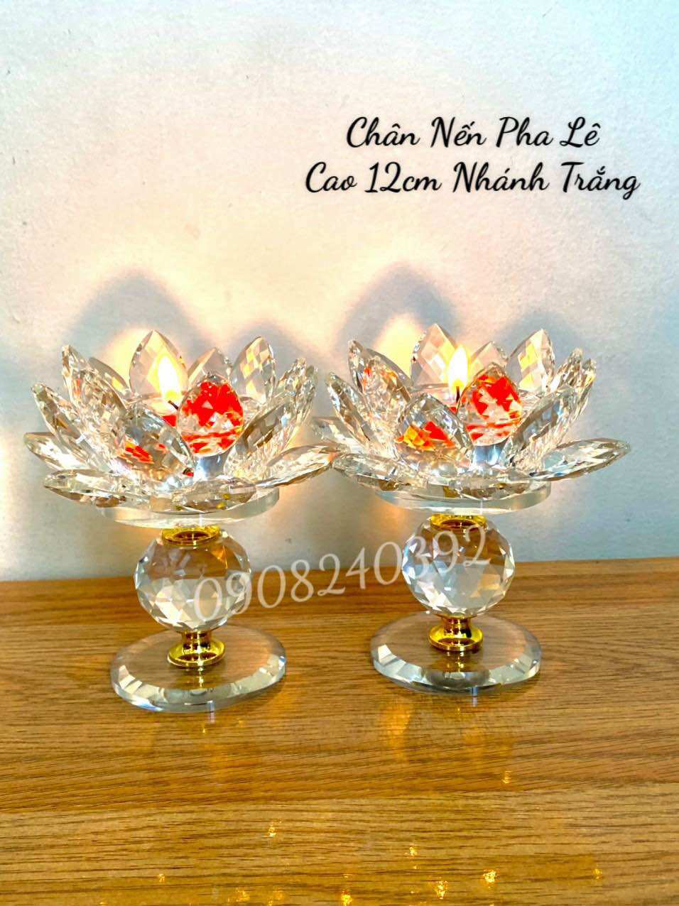 ✨ Đế nến hoa sen pha lê chân cao 12cm - ĐVT : Cái ✨