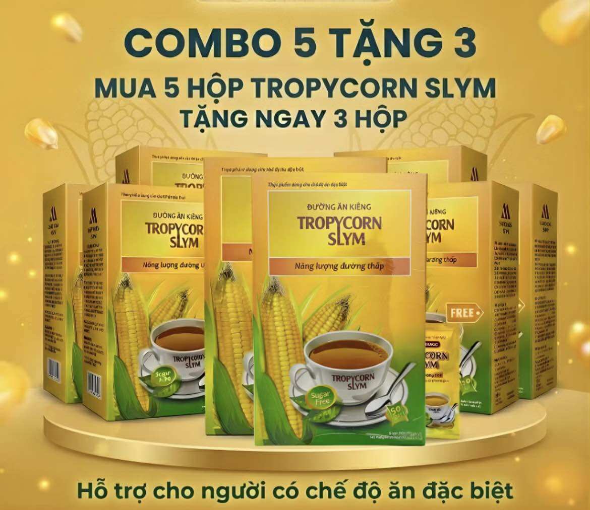 Đường Ăn Kiêng TROPYCORN SLYM (Hộp 50 gói) - Chất tạo ngọt nhân tạo - Hỗ trợ người có chế độ ăn đặc biệt