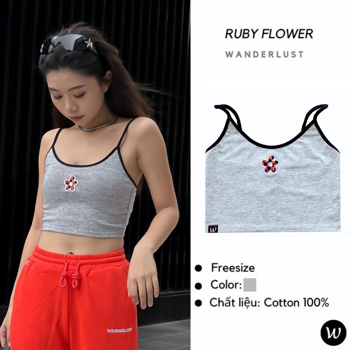 Áo Ruby Flower xám thêu hoa