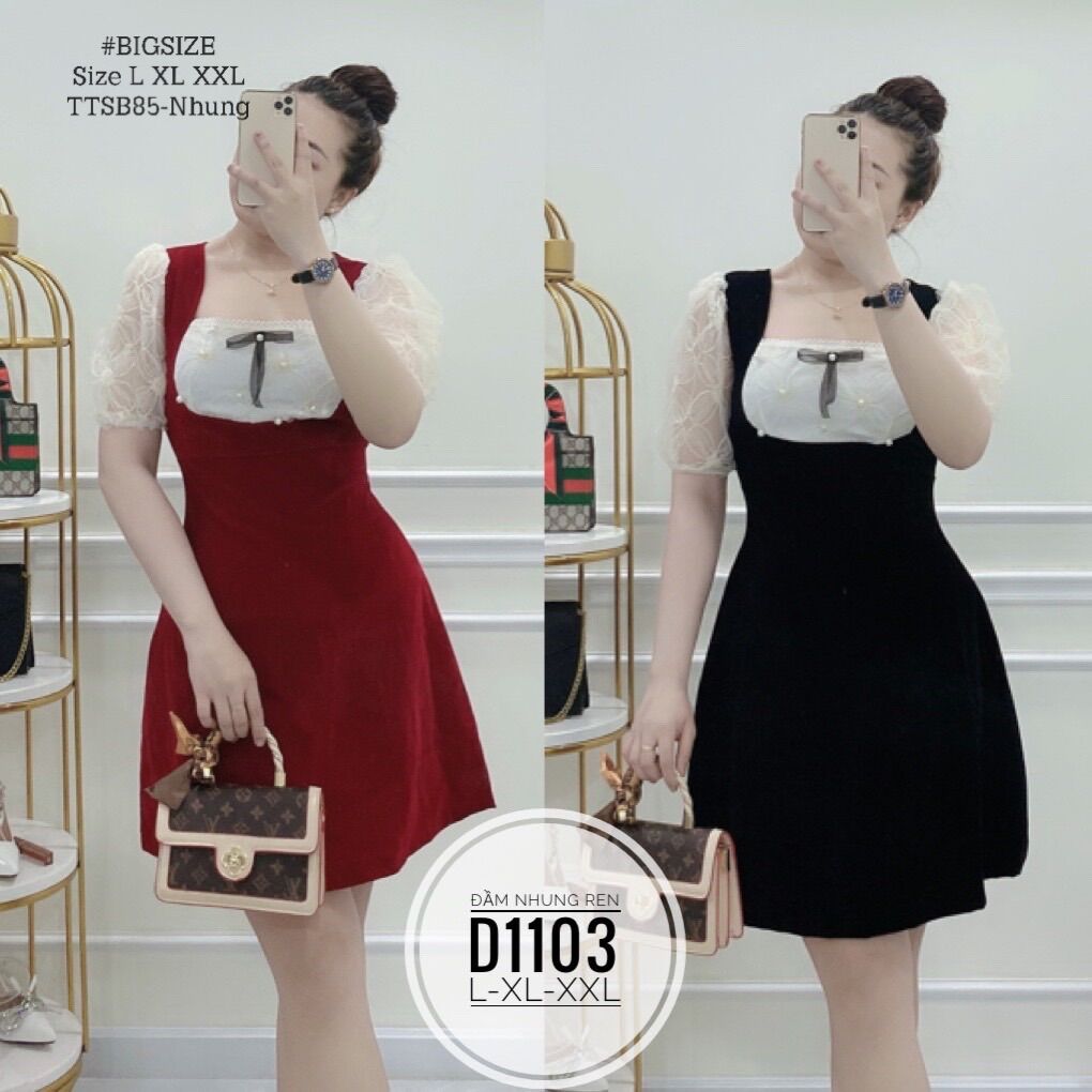 Bigsize 60- 90kg đầm nhung ren