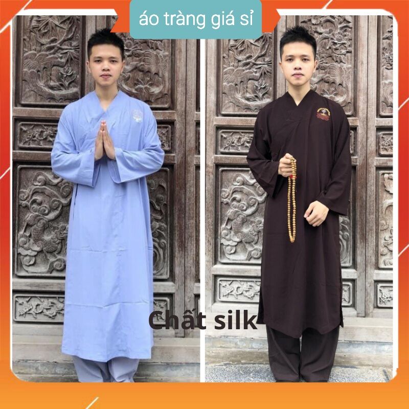 Áo tràng phật tử thêu sen chất Silk