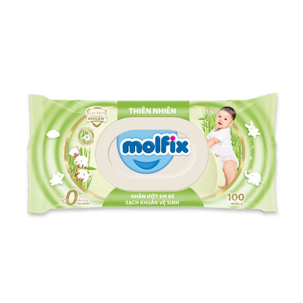 Khăn ướt Molfix Thiên nhiên Sạch khuẩn vệ sinh - Gói 100 miếng