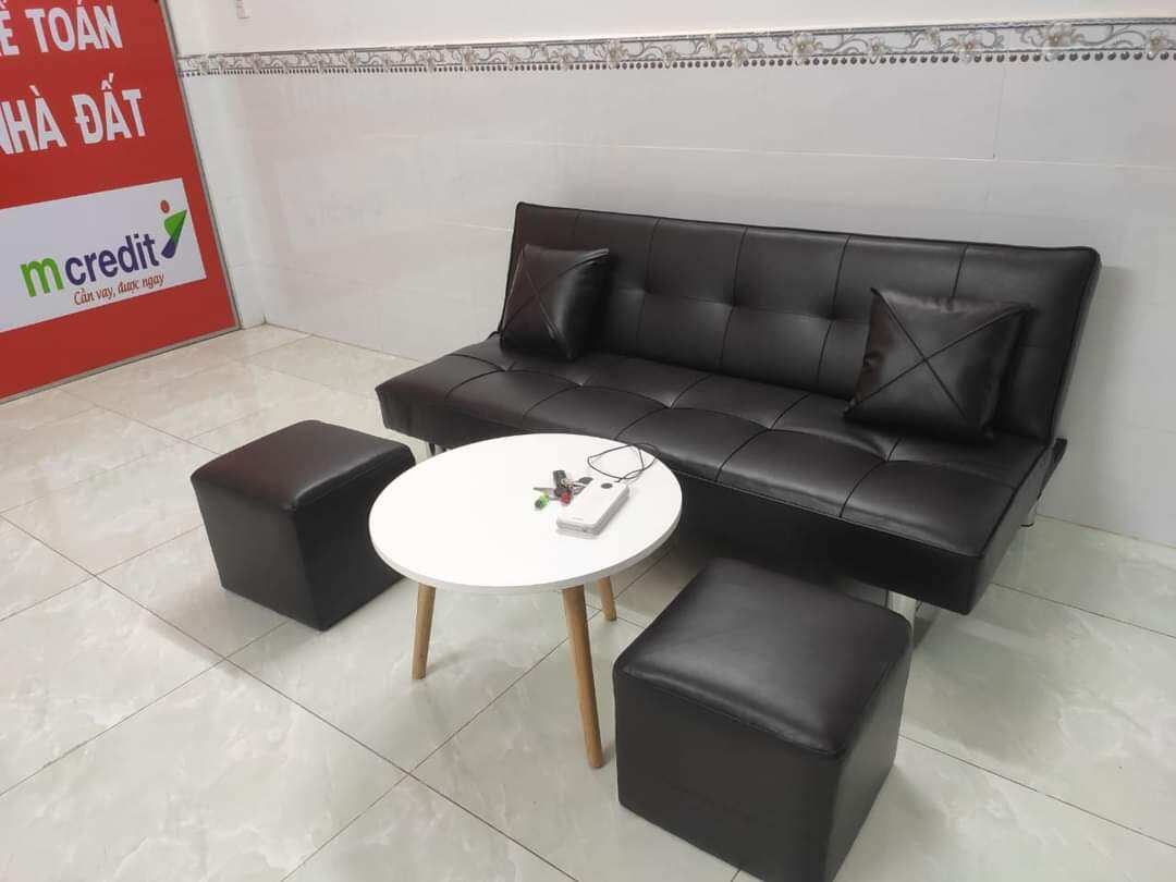 GHẾ SOFA BED DA SIMILI ĐEN CHÂN INOX SIZE 1M7 BẬT GIƯỜNG