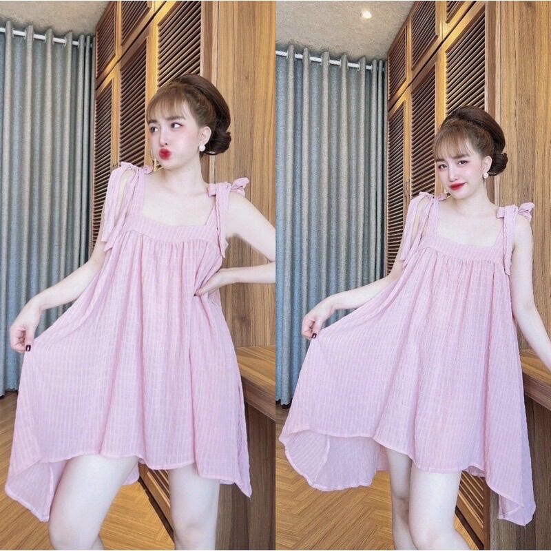 Đầm Ngủ Đũi Xốp Cột Nơ Siêu Dễ Thương
