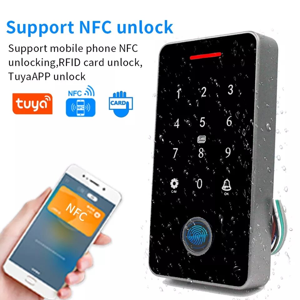 Bộ đọc vân tay thẻ từ NFC mở khóa cho cửa cuốn và cổng tự động điều khiển bằng điện thoại - Tuya Access Control Wifi