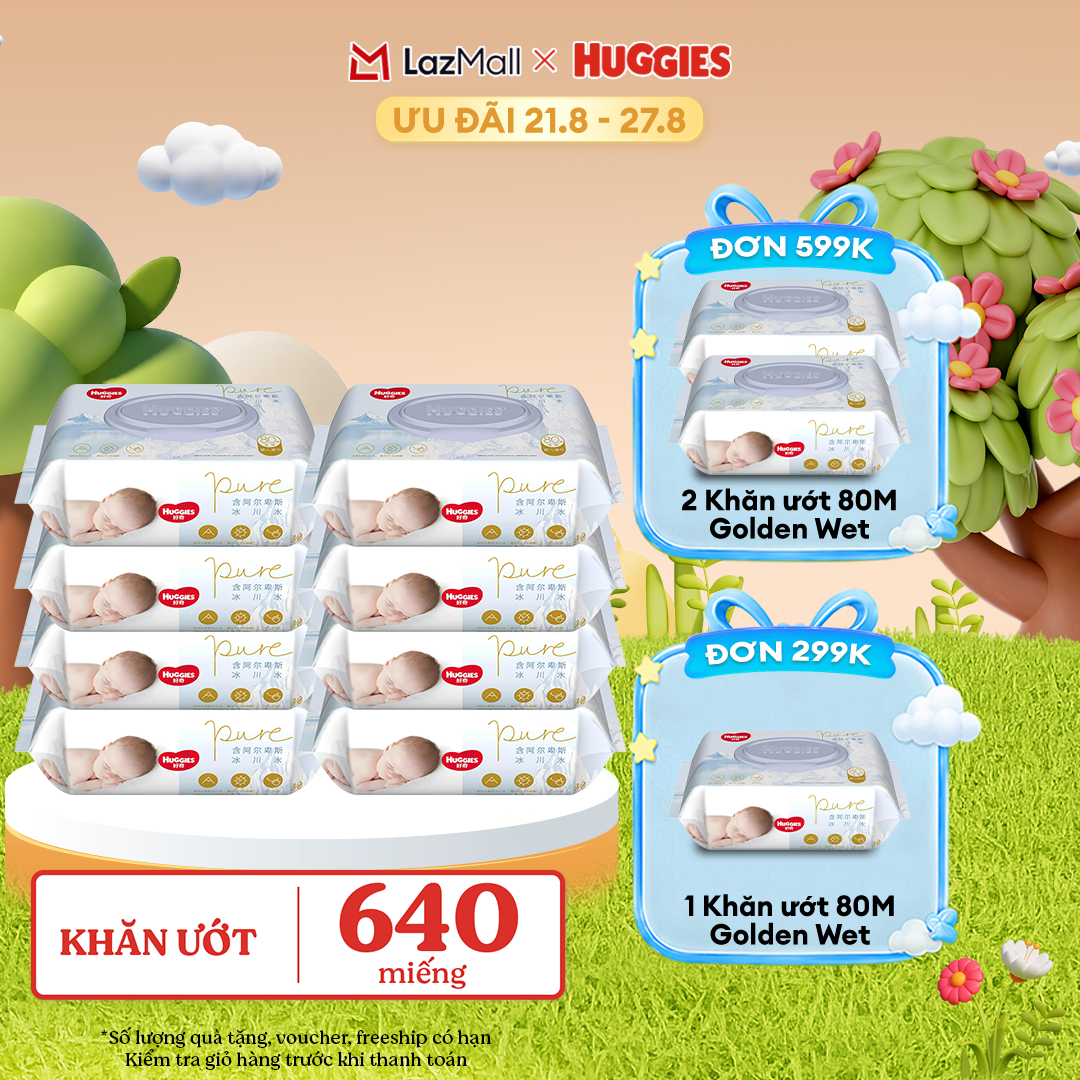 [17-24.08] Combo 8 Khăn ướt Huggies Golden Wet Wipes 80 miếng