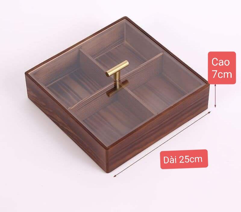 Khay đựng mứt tết bằng gỗ hộp 4 ngăn