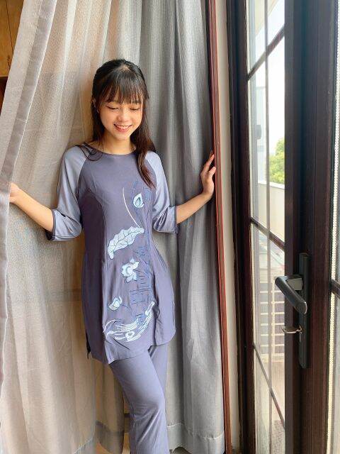 ĐỒ LAM ĐI CHÙA MẪU THUN CÁCH TÂN NỮ THÊU SEN