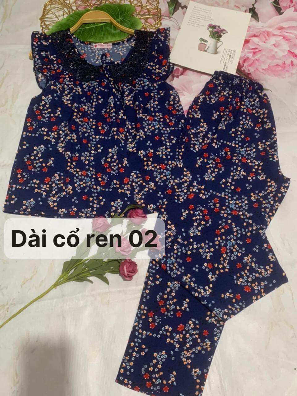 đồ bộ  cổ ren tay cánh tiên quần dài   , đồ bộ dài, đồ bộ lụa , lụa hàn